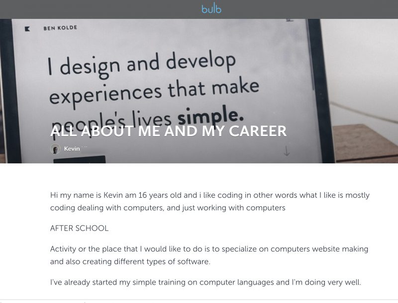 Student writes about how he wants to specialize in computers for a career